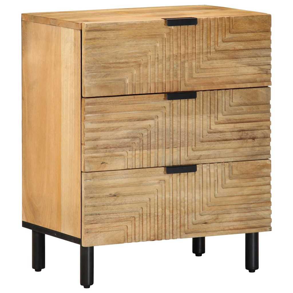 Sengebord 50 x 33 x 60 cm i massivt mangotræ brun med 3 skuffer