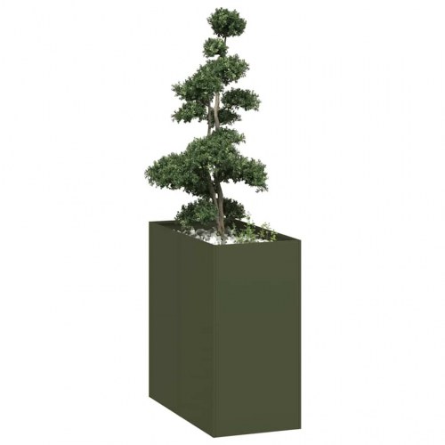 Plantekasse i stål 40×80×80 cm - olivengrøn højbed til have og terrasse