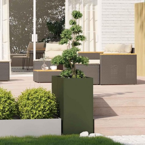 Plantekasse i stål 40×80×80 cm - olivengrøn højbed til have og terrasse
