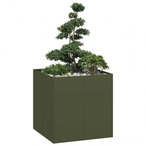Plantekasse i stål 80×80×80 cm - olivengrøn