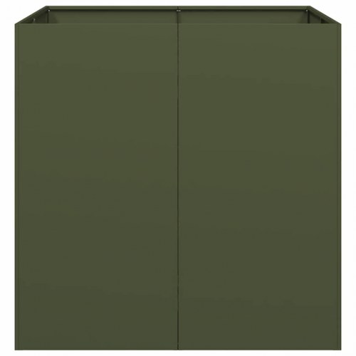 Plantekasse i stål 80×80×80 cm - olivengrøn