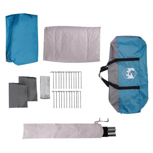 9-personers familietelt med fortelt vandafvisende kuppel blå