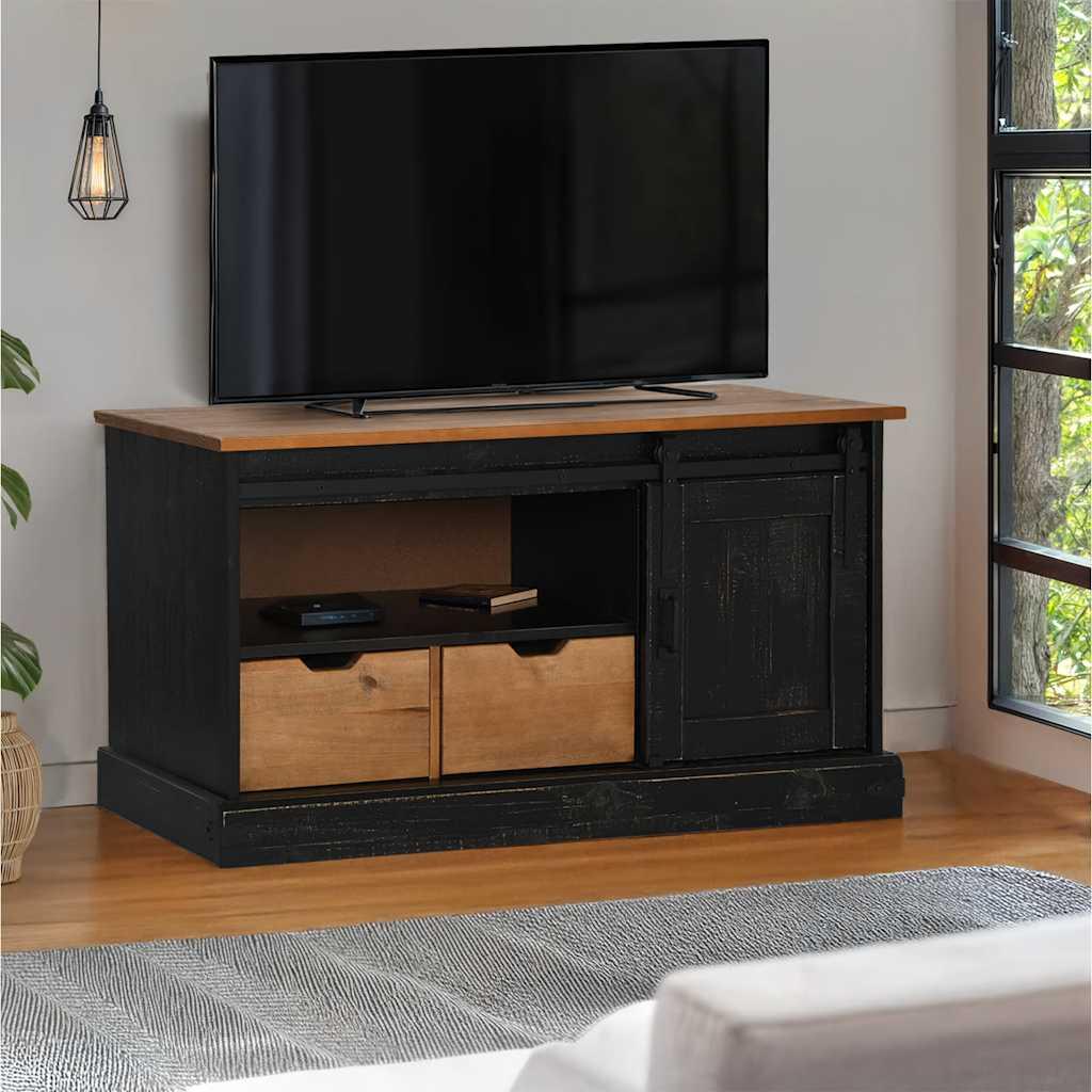 Tv-bord HALDEN med skydedør 110x40x60 cm massivt træ sort