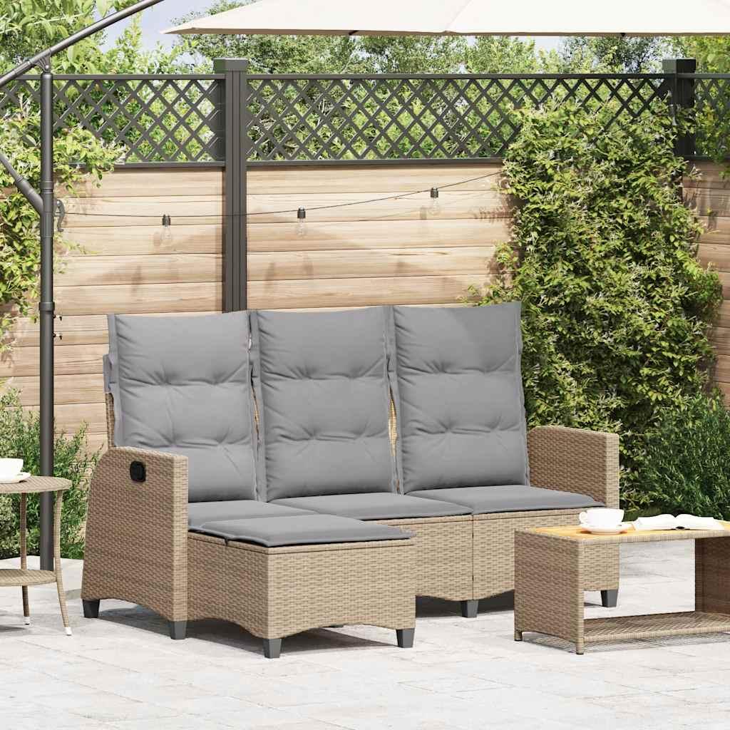 Loungestol Med Hynder Og Lænefunktion L-Formet Polyrattan - Beige / Lysegrå
