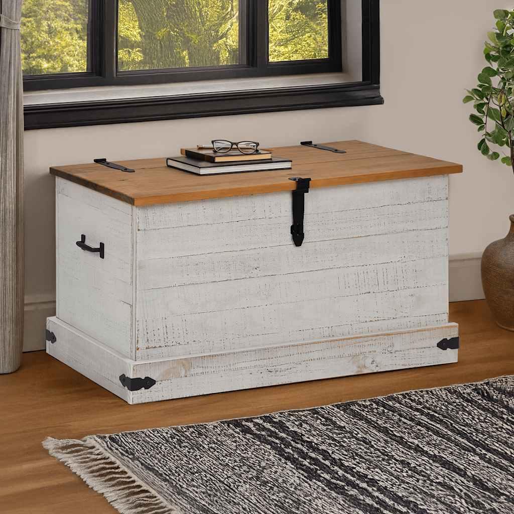 Opbevaringskiste Halden 91X48X47 Cm Massivt Fyrretræ - Hvid