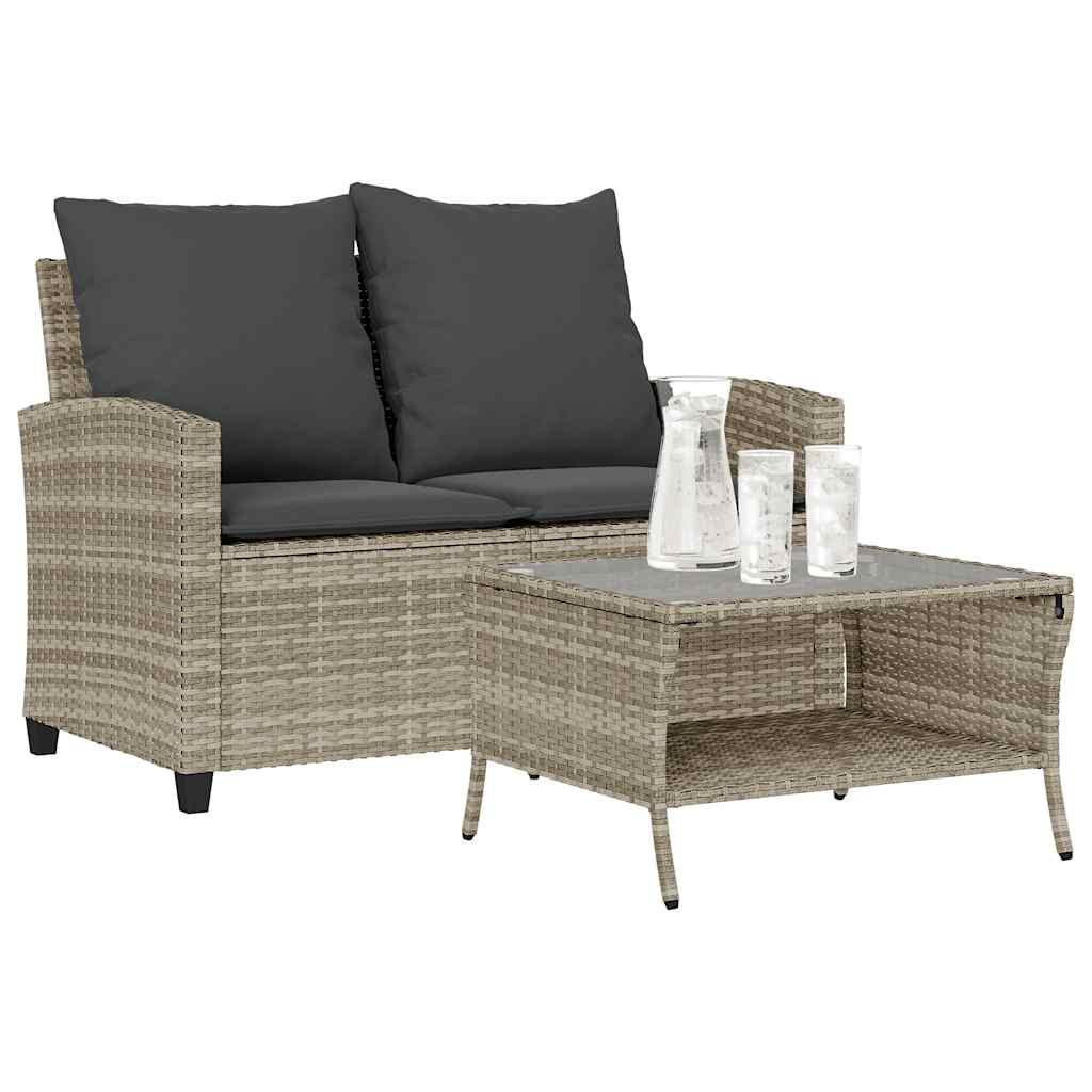 2-Personers Sofa Med Hynder Og Bord Polyrattan - Lysegrå / Mørkegrå