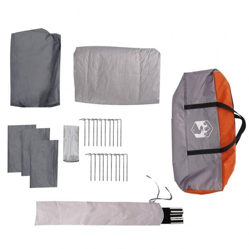 5-personers campingtelt med fortelt vandafvisende kuppel grå&orange