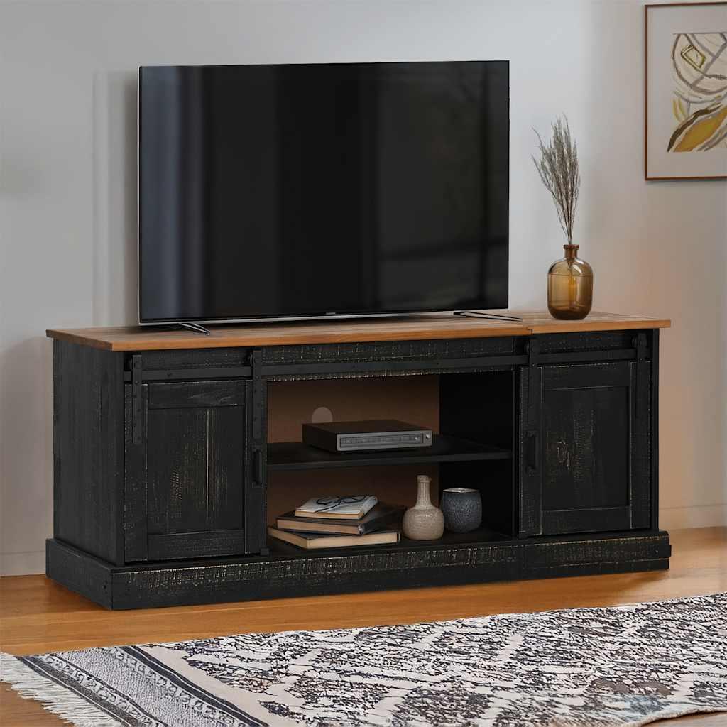 Tv Bord Halden 2 Skydedøre 150x40x60 Cm Massivt Træ Sort