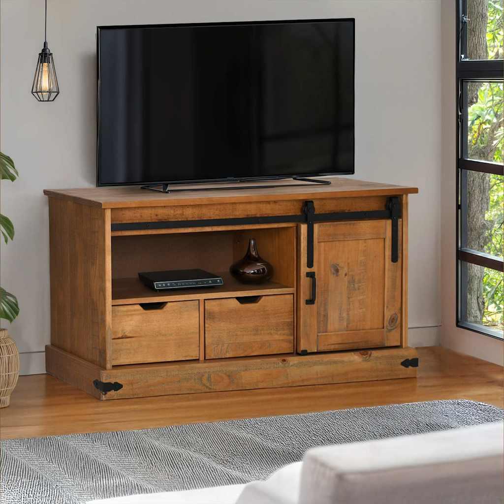Tv-bord Halden Med Skydedør 110x40x60 Cm Massivt Træ