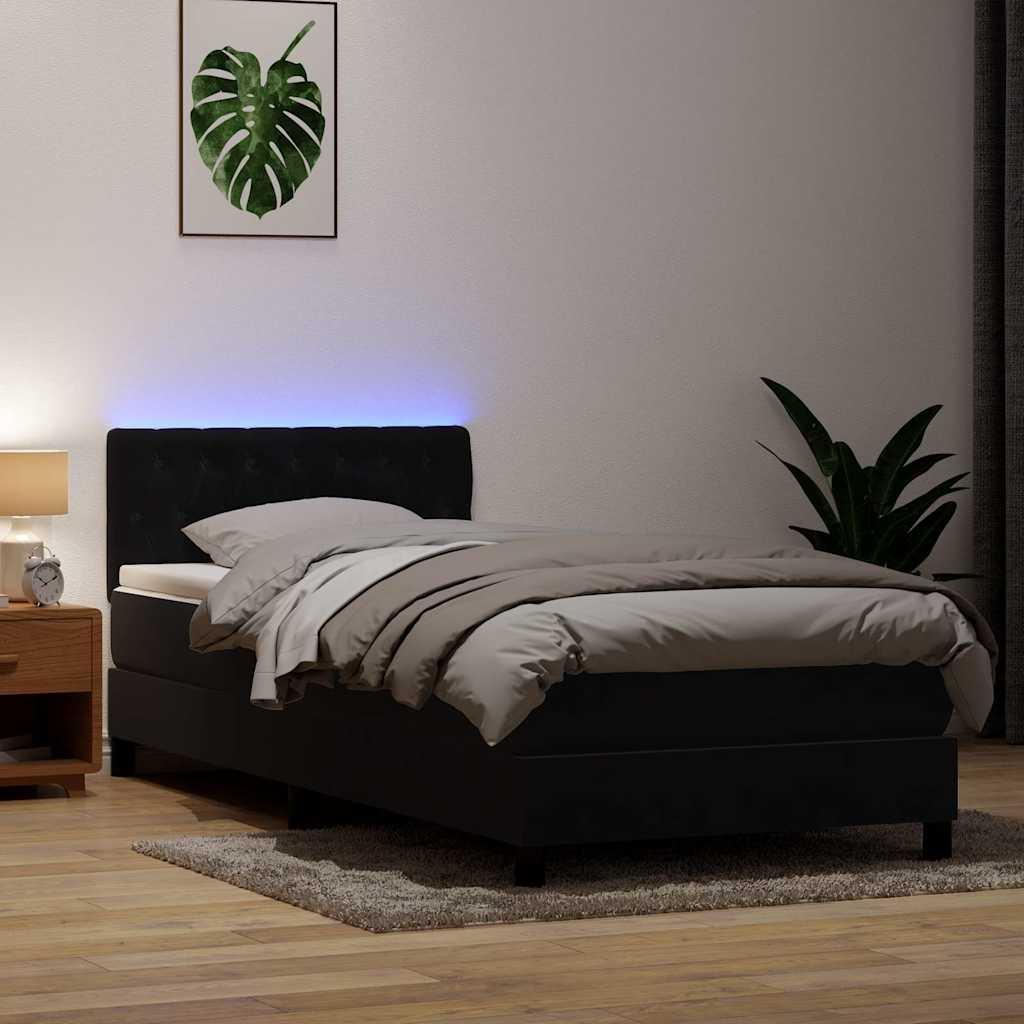Kontinentalseng med madras og LED-lys 90x210 cm fløjl sort