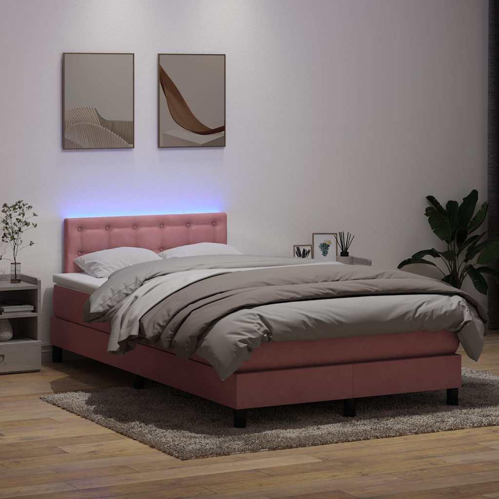 Kontinentalseng med madras og LED-lys 120x220 cm velour lyserød