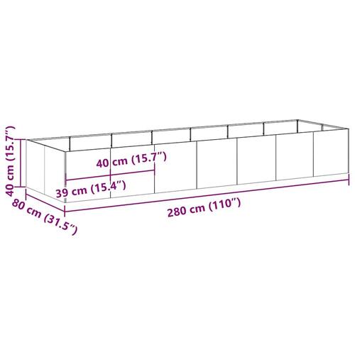 Plantekasse rustfarvet 280x80x40 cm forvitringsstål