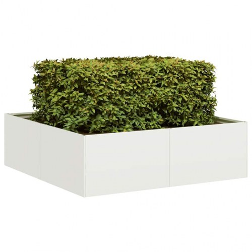 Plantekasse i stål - 100 × 100 × 30 cm, hvid