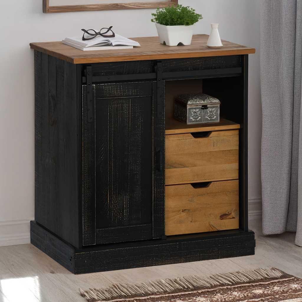Skænk Halden Med Skydedør 80X40X80 Cm Massivt Træ - Sort