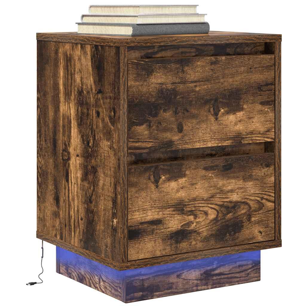 Sengeskab Med Led-Lys 38X34X - 1 / Røget eg / 50 cm