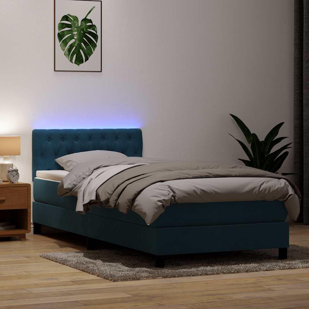 vidaXL kontinentalseng med madras og LED-lys mørkeblå 80x220 cm fløjl