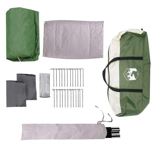 9-personers familietelt med fortelt vandafvisende kuppel grøn