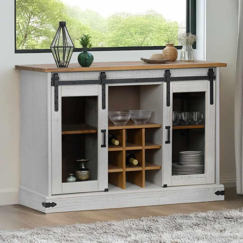 Skænk Halden 2 Skydedøre 112x40x80 Cm Massivt Træ Hvid