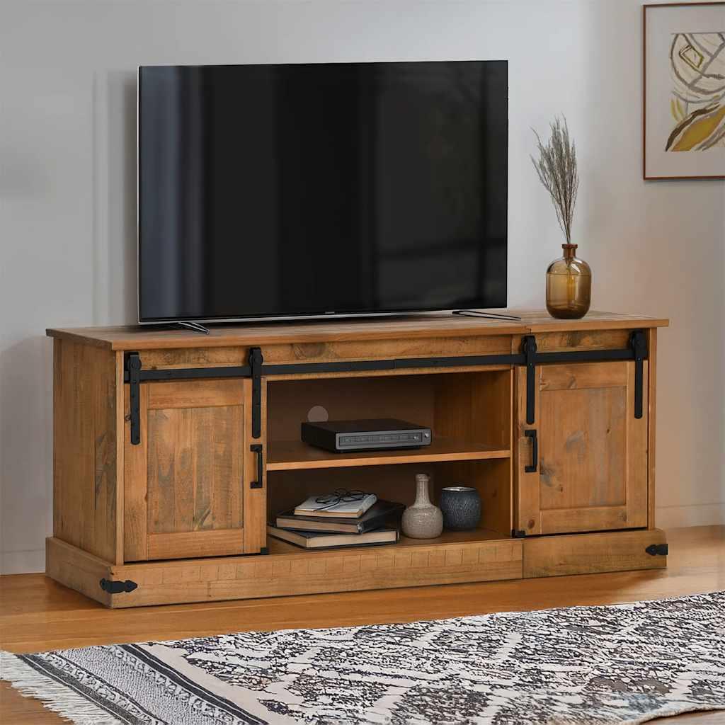 Tv Bord Halden 2 Skydedøre 150x40x60 Cm Massivt Træ