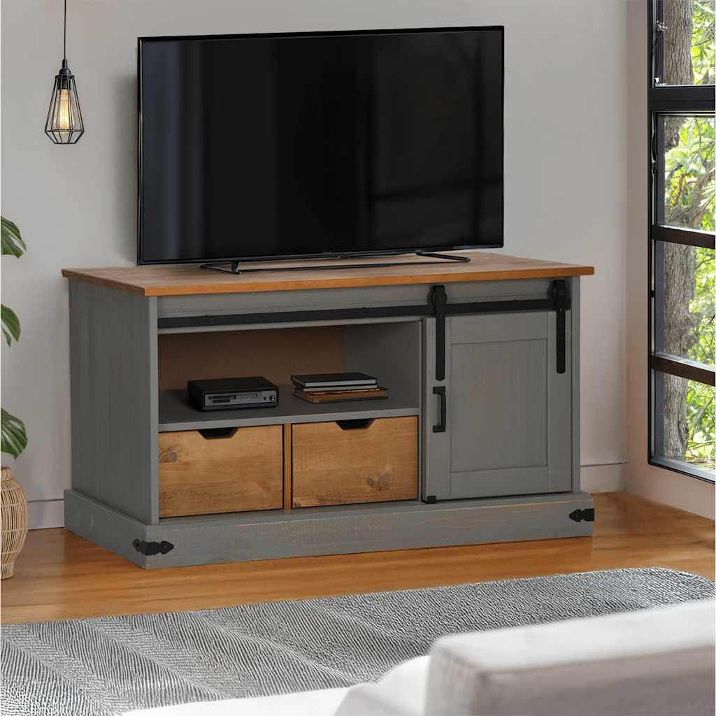 Tv-bord Halden Med Skydedør 110x40x60 Cm Massivt Træ Grå