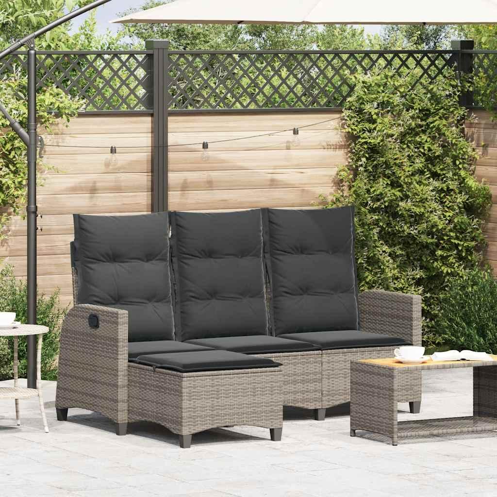 Loungestol med hynder og lænefunktion L-formet polyrattan grå