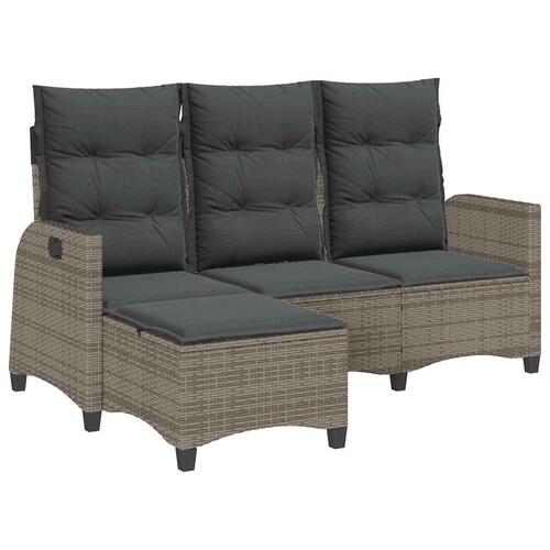 Loungestol med hynder og lænefunktion L-formet polyrattan grå