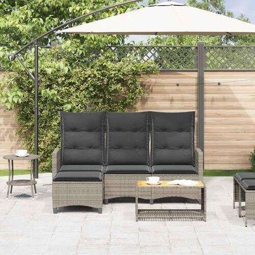 Loungestol med hynder og lænefunktion L-formet polyrattan grå