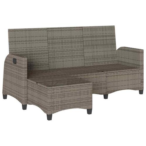 Loungestol med hynder og lænefunktion L-formet polyrattan grå