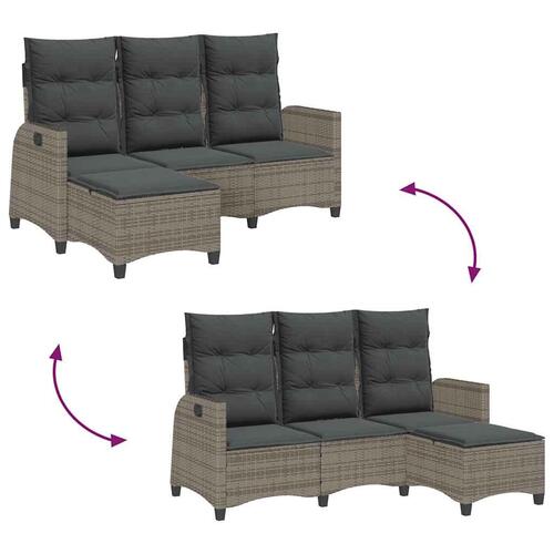 Loungestol med hynder og lænefunktion L-formet polyrattan grå