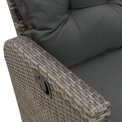 Loungestol med hynder og lænefunktion L-formet polyrattan grå