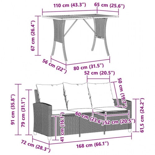 3-personers sofa med hynder og bord polyrattan beige