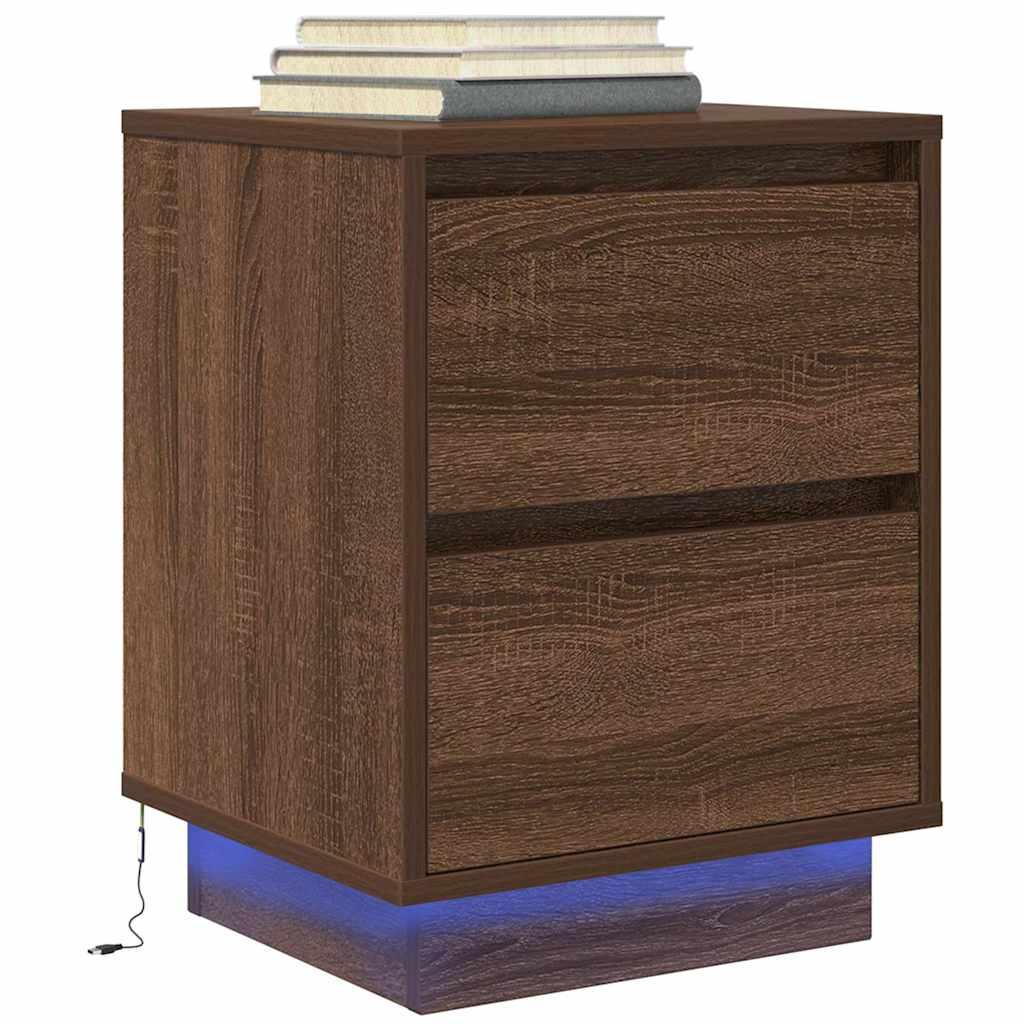 Sengeskab Med Led-Lys 38X34X - 1 / Brun eg / 50 cm
