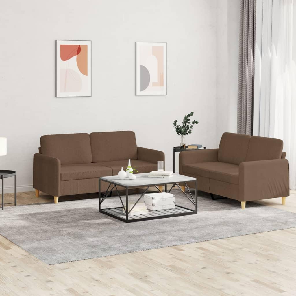 Sofasæt i stof - 2-pers. + 2-pers., brun med hynder