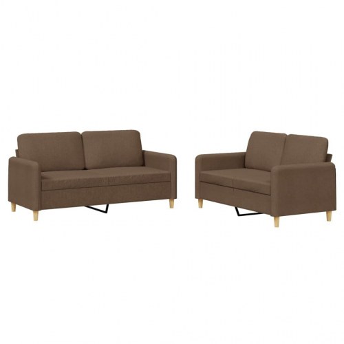 Sofasæt i stof - 2-pers. + 2-pers., brun med hynder