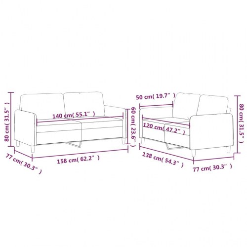 Sofasæt i stof - 2-pers. + 2-pers., brun med hynder