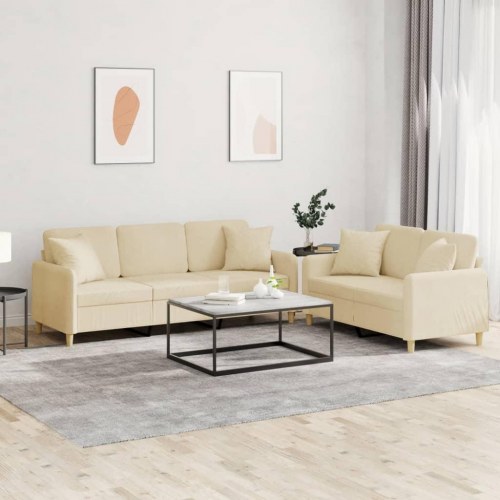 Sofasæt i stof med puder - 2- og 3-personers, cremefarvet