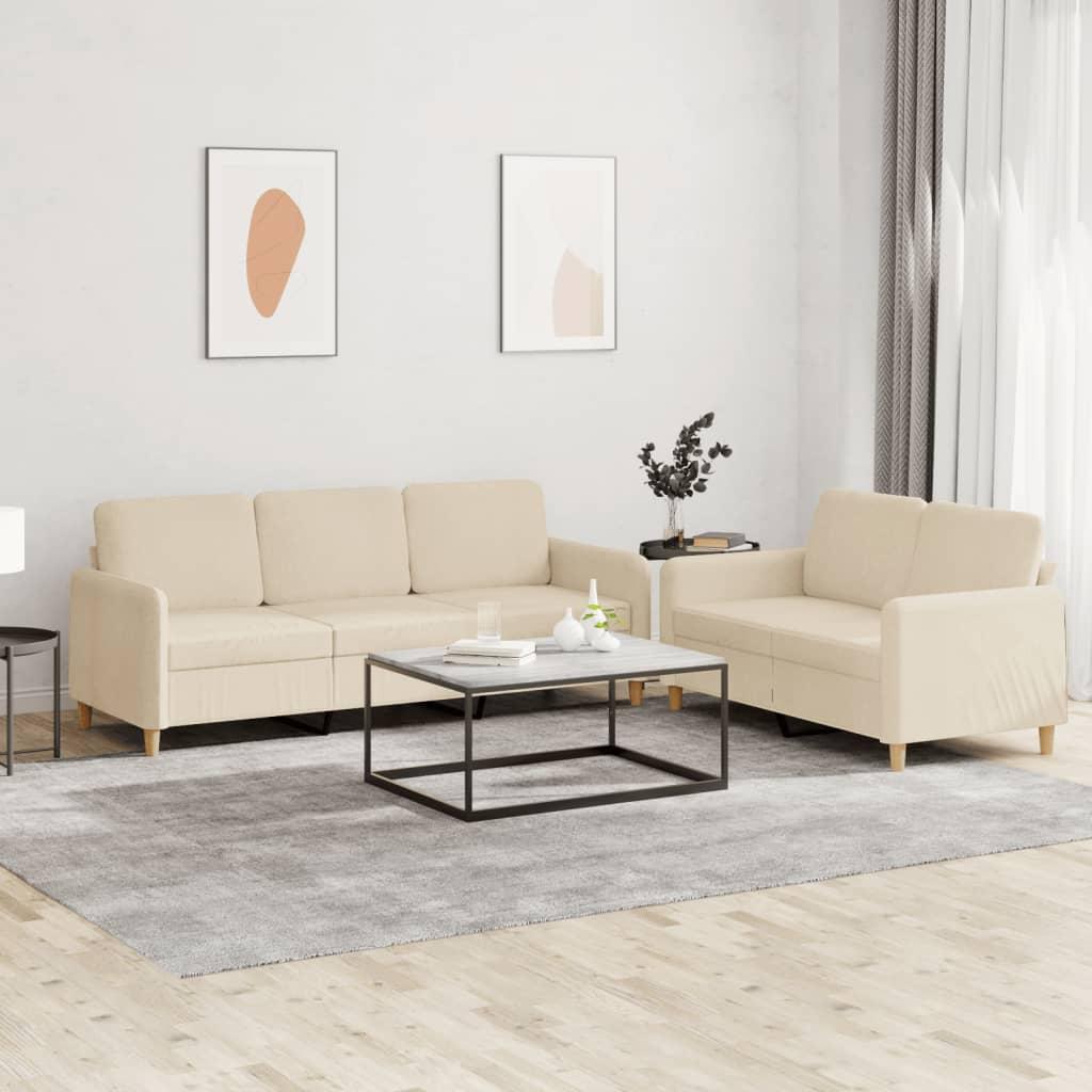 Sofasæt 2 dele med hynder stof cremefarvet