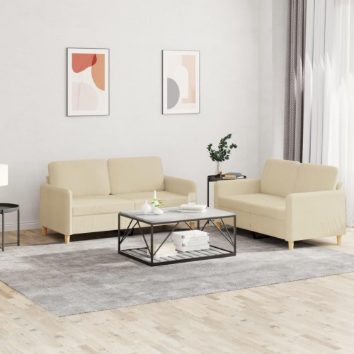 Sofasæt i stof, 2-pers. + 2-pers., cremefarvet - med hynder