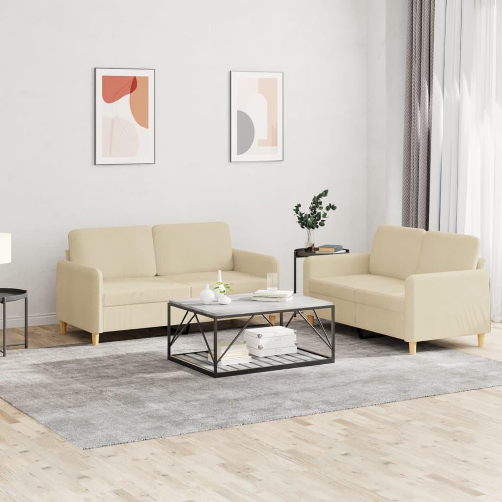 Sofasæt 2 dele med hynder stof cremefarvet