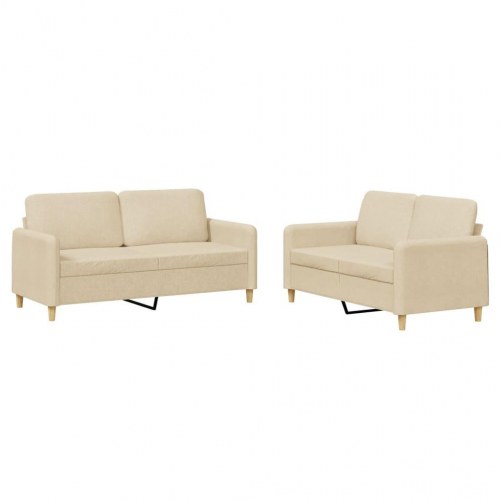 Sofasæt i stof, 2-pers. + 2-pers., cremefarvet - med hynder