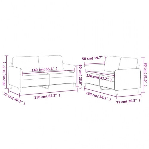 Sofasæt i stof, 2-pers. + 2-pers., cremefarvet - med hynder