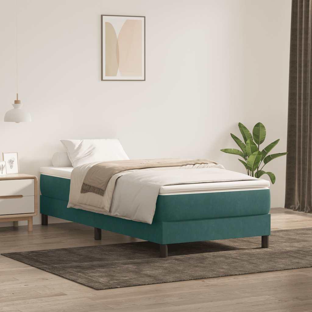 Kontinentalseng med madras 100x210 cm fløjl mørkegrøn