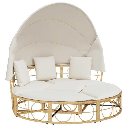 Udendørs loungeseng med tag og hynder polyrattan