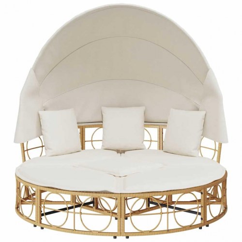 Udendørs loungeseng med tag og hynder polyrattan