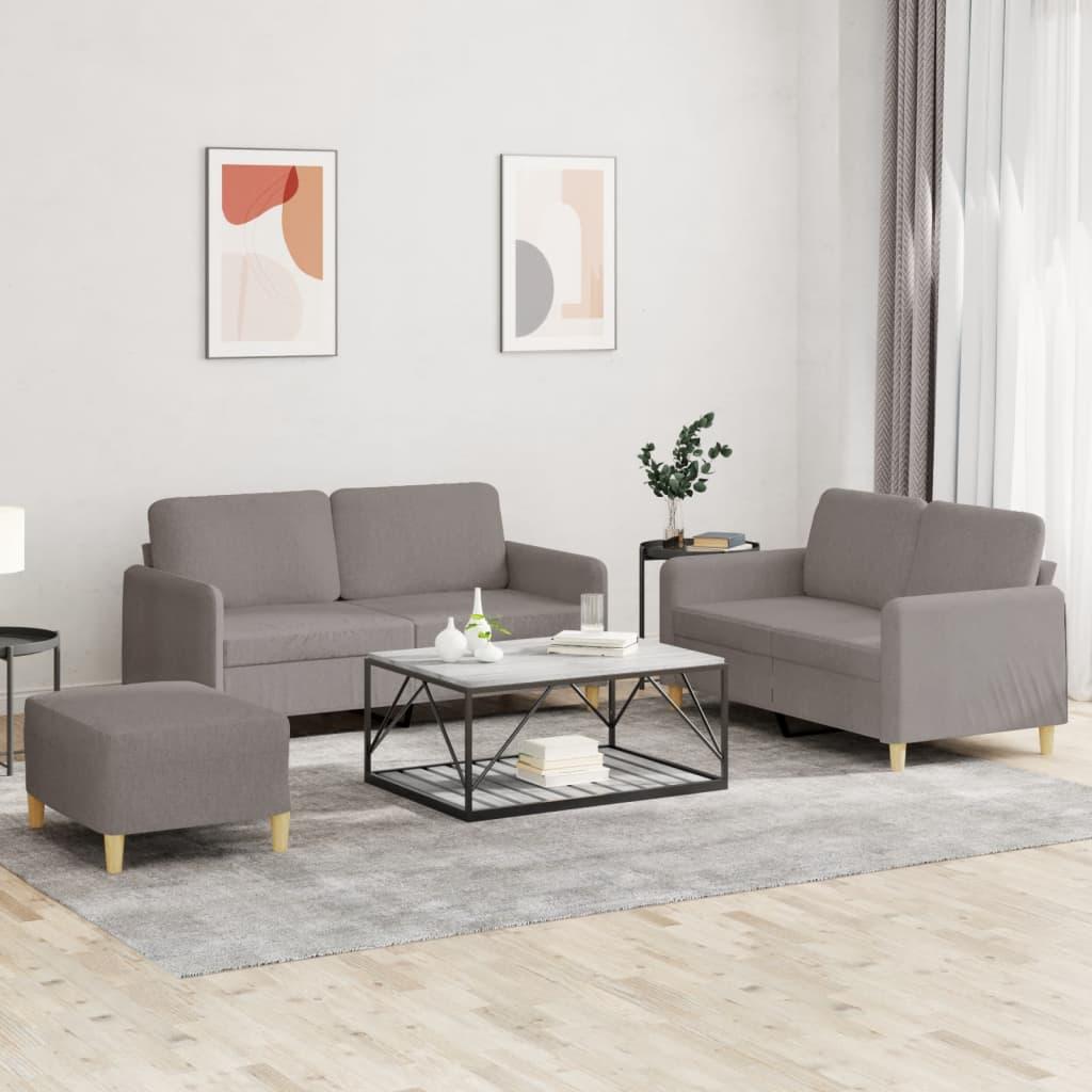 Sofasæt 2 Dele Stof - Gråbrun / Med fodskammel