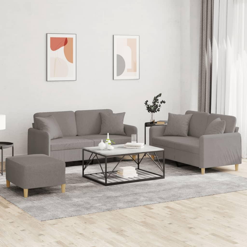 Sofasæt 3 dele med puder stof gråbrun