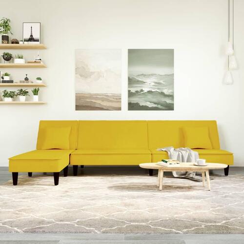 Sovesofa med chaiselong 255x140x70 cm velour gul