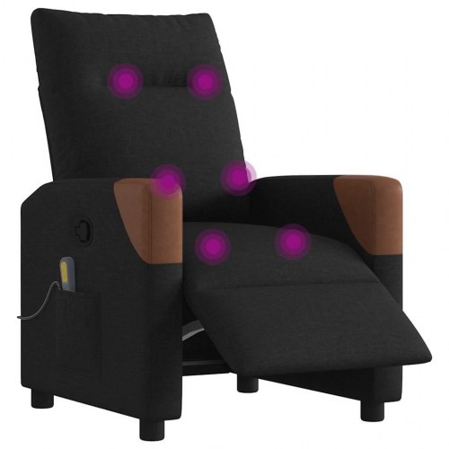 Massagelænestol med el-recline i stof - sort/brun