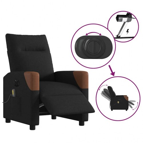 Massagelænestol med el-recline i stof - sort/brun