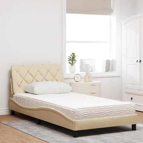 Seng med madras 100x200 cm stof cremefarvet
